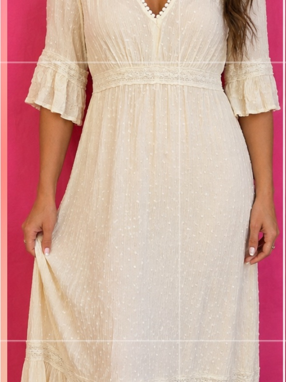 Knox Rose Cream Boho Maxi Dress with V-Neck and Ruffle Sleeves - Picture 3 of 15